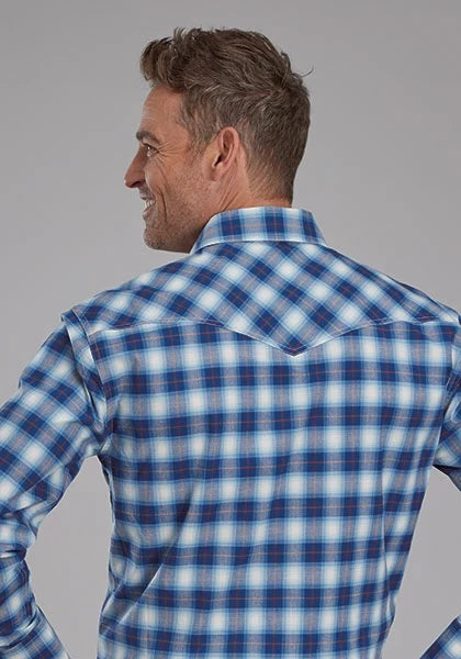 Roper 2164 Stretch Plaid (Blue) - Men's Western Shirt