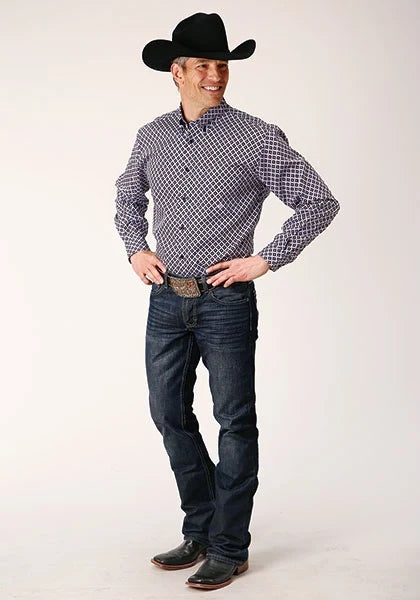 Roper 1666 Tile Foulard (Black) - Men's Western Shirt