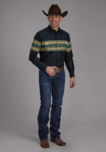 Roper 2120 Aztec Border (Navy) - Men's Western Shirt