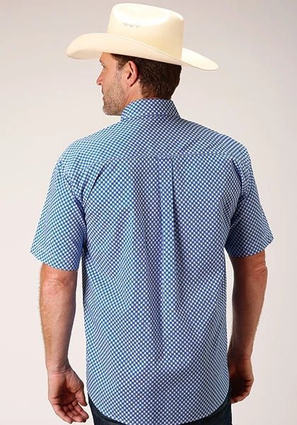 Roper 1460 Stretch Diamond Star (Blue) - Men's Short Sleeve Shirt