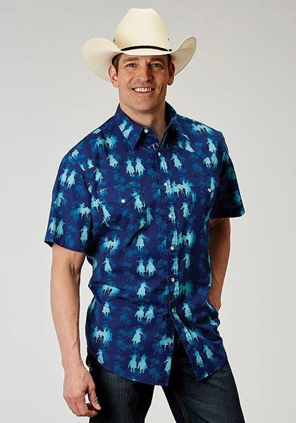 Roper 1907 Ombre Hawaiian (Blue) - Men's Short Sleeve Shirt