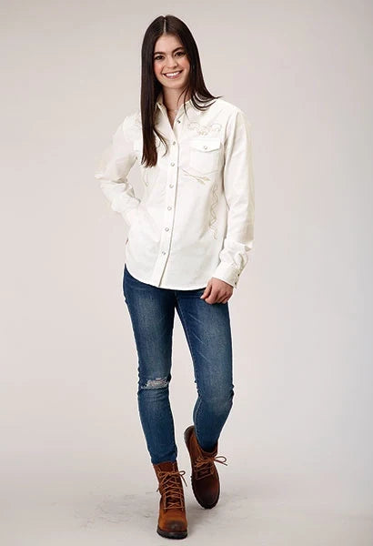 Roper 1947 Embroidery Corduroy (Cream) - Women's Western Shirt