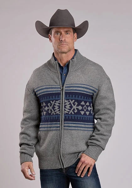 Stetson 2776 Aztec Border (Grey) - Men's Wool Sweater