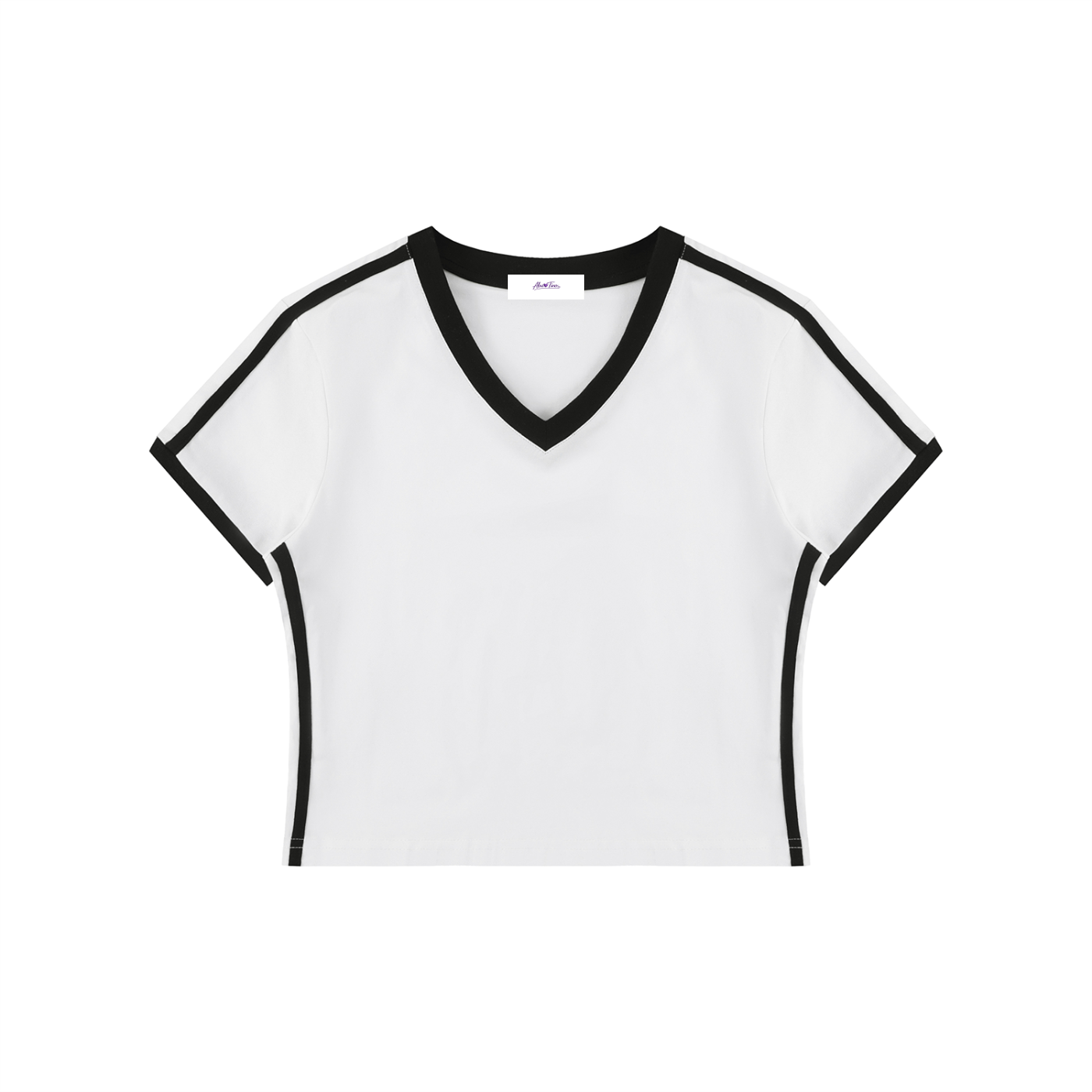 Women's Retro Binding V-Neck Crop T-Shirt