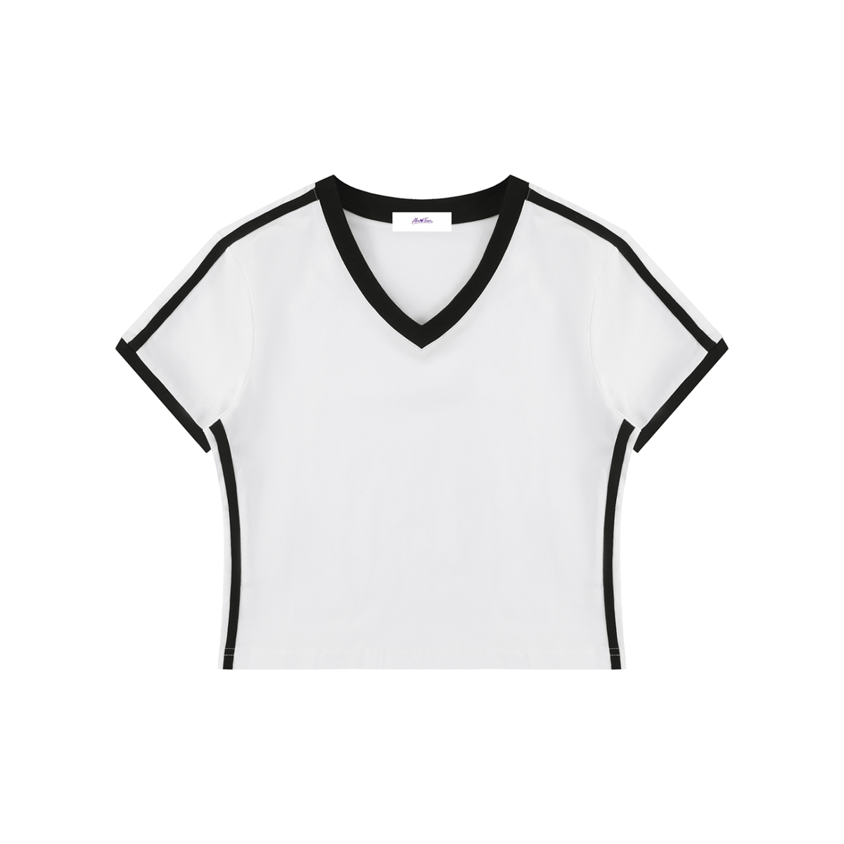 Women's Retro Binding V-Neck Crop T-Shirt