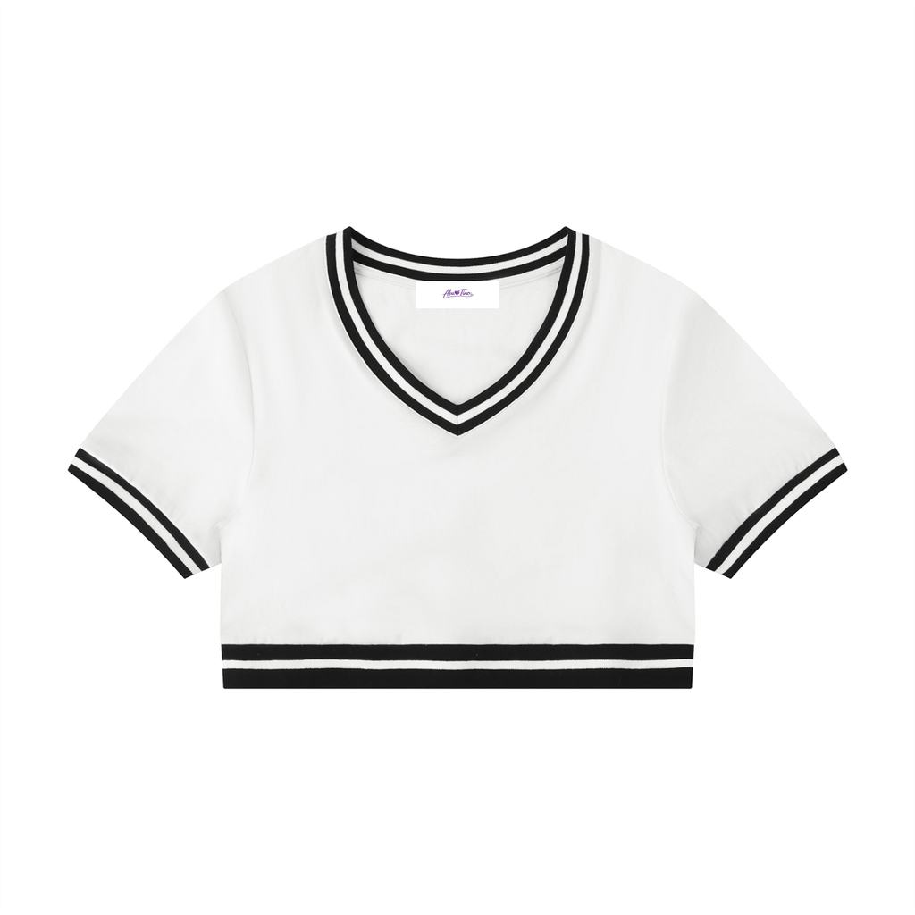 Women's Color Block V-Neck Crop T-Shirt