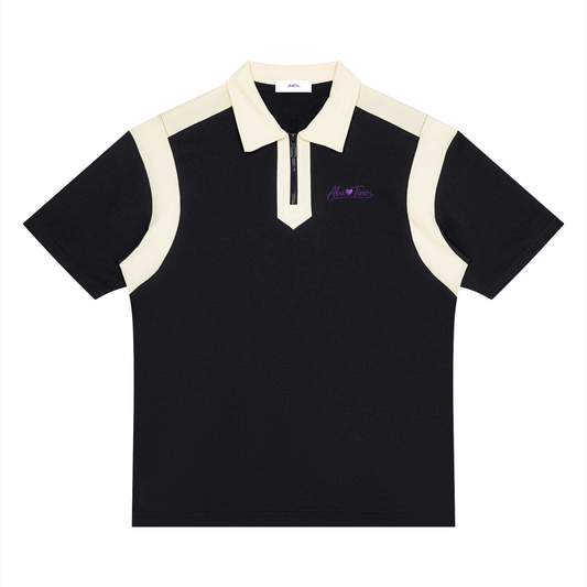 Unisex Color Block Quarter Zip Polo Shirt