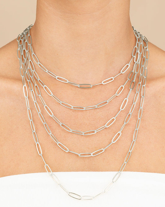 Sterling Silver Large Elongated Paperclip Chain Necklace