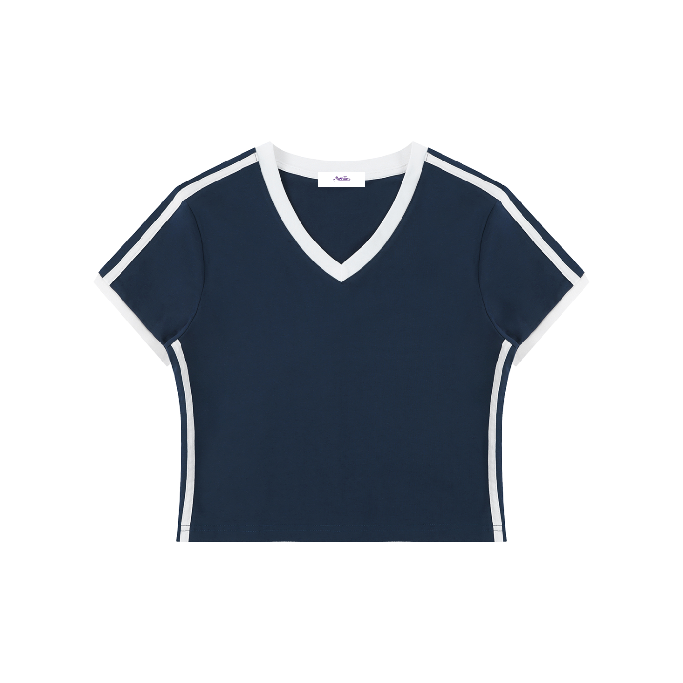 Women's Retro Binding V-Neck Crop T-Shirt