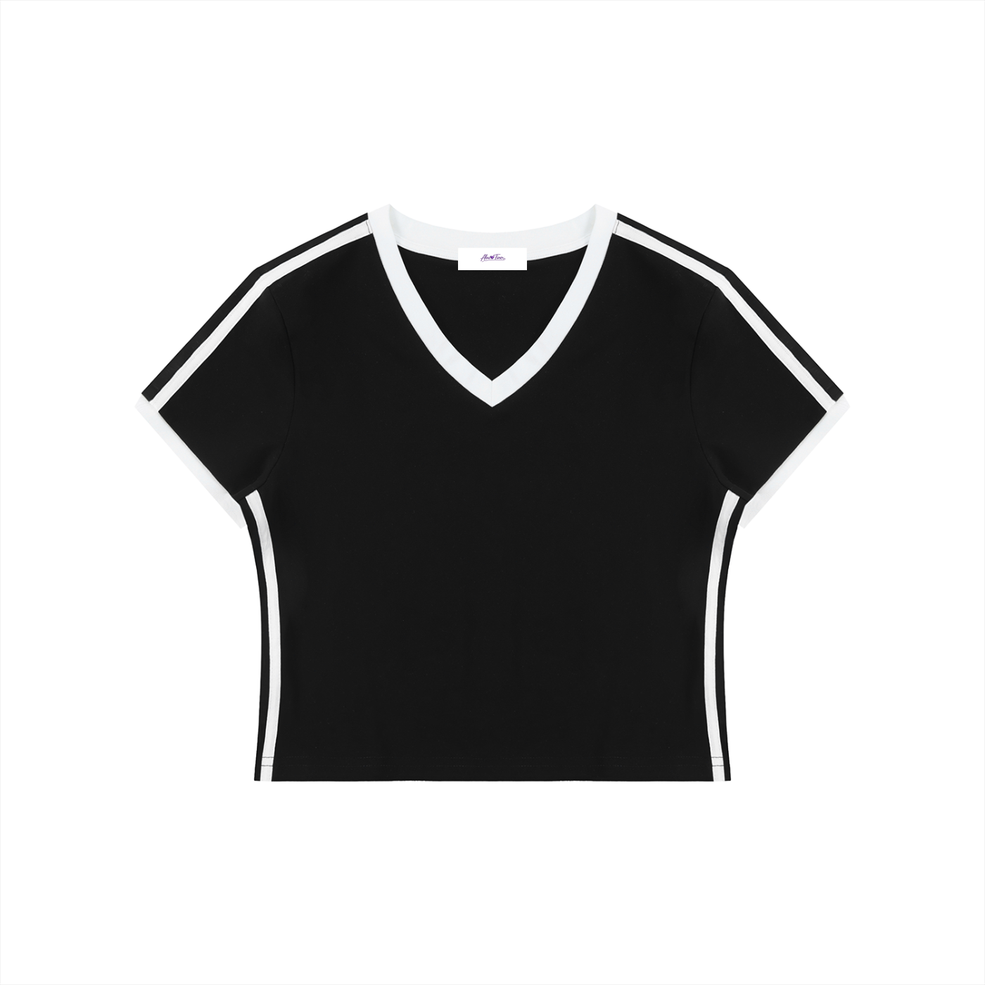 Women's Retro Binding V-Neck Crop T-Shirt