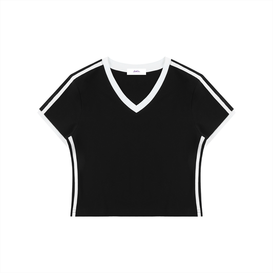 Women's Retro Binding V-Neck Crop T-Shirt
