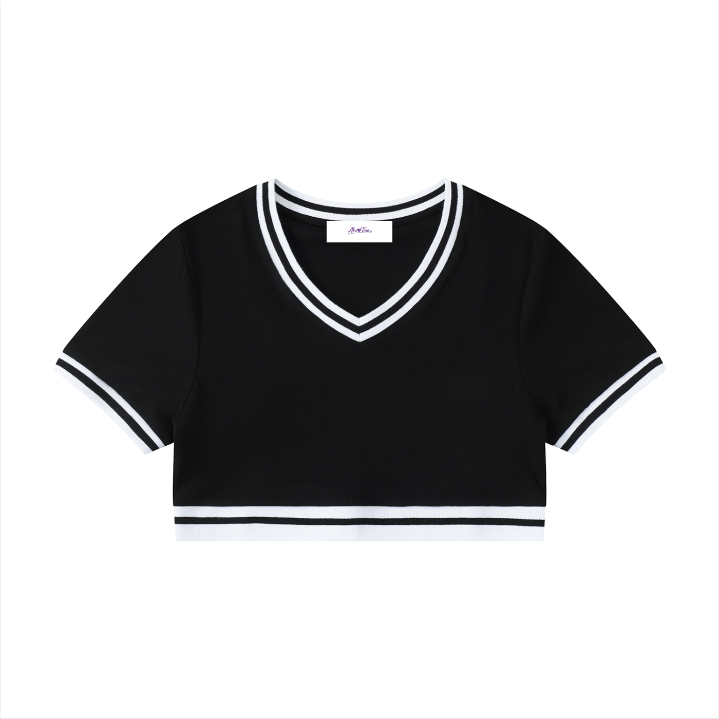 Women's Color Block V-Neck Crop T-Shirt
