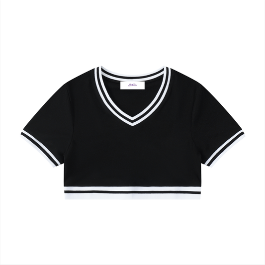Women's Color Block V-Neck Crop T-Shirt