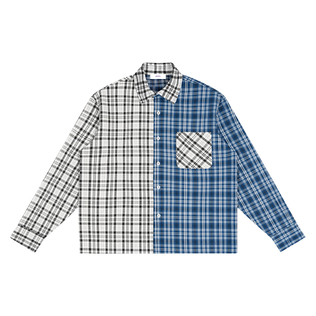 Oversized Plaid Color Block Shirt