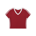 Women's Retro Binding V-Neck Crop T-Shirt