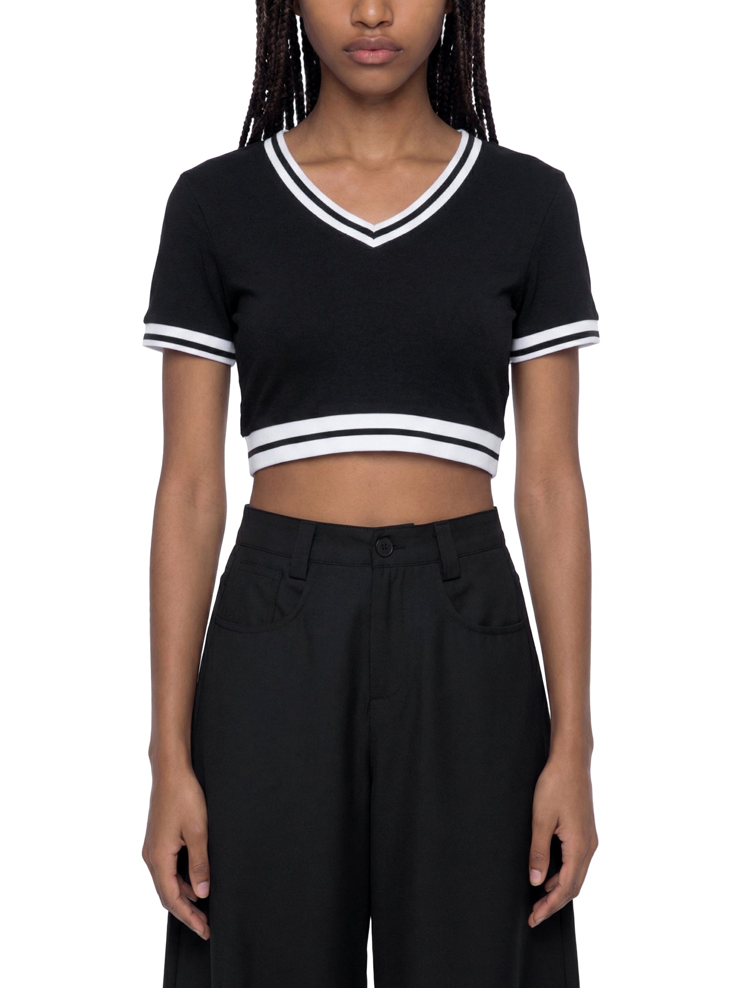 Women's Color Block V-Neck Crop T-Shirt