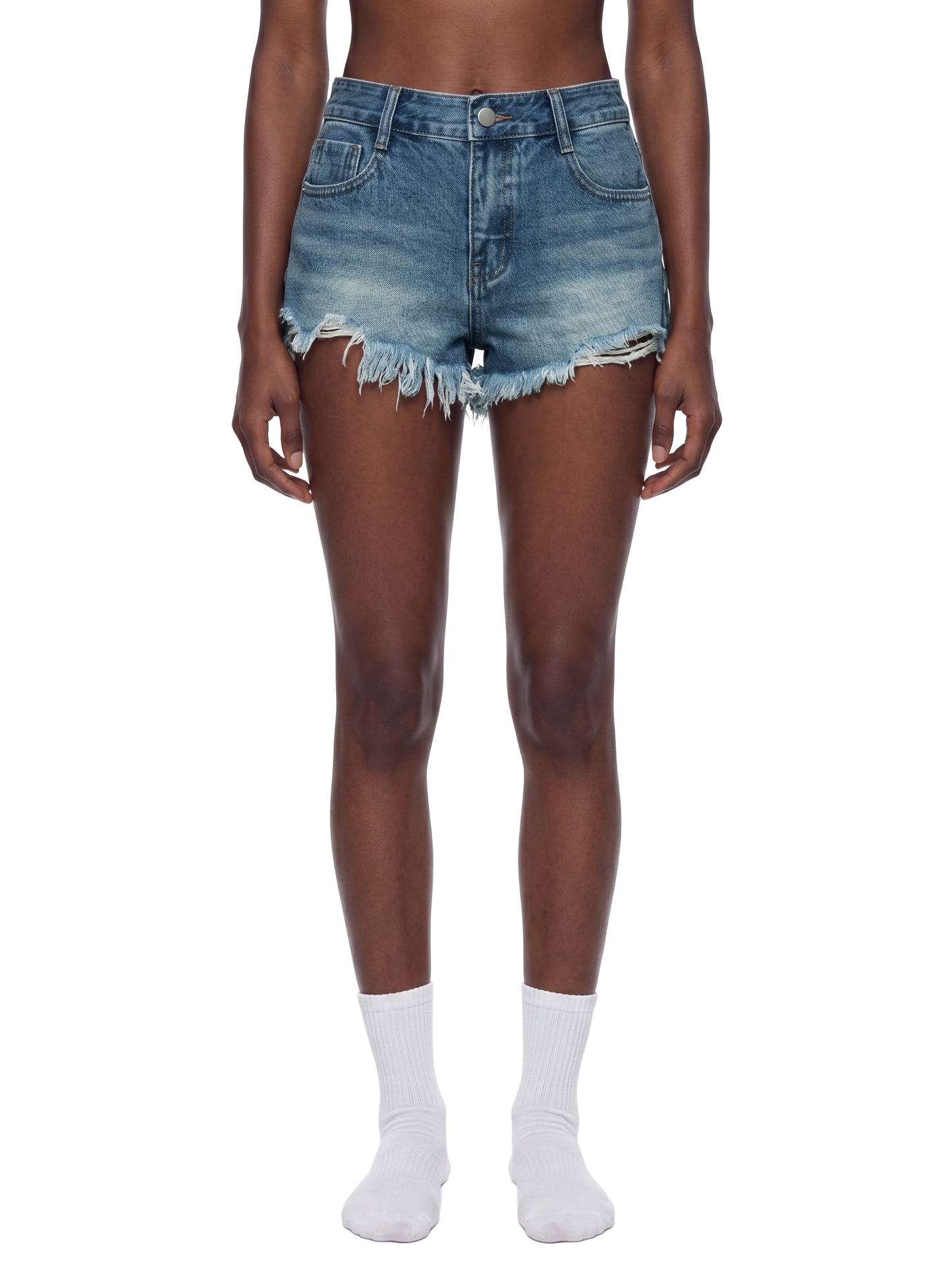 Women's Vintage Wash Raw Hem Denim Shorts