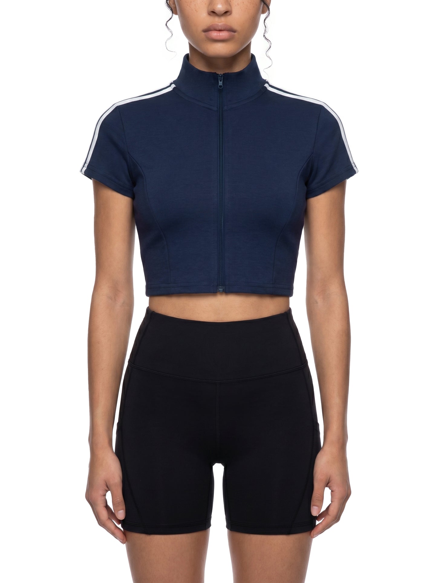 Women's Cropped Full Zip Short Sleeve T-Shirt